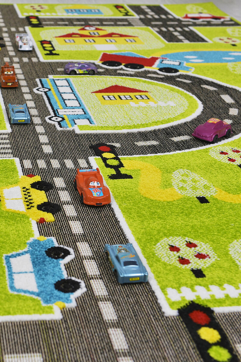 Anaokulu Kreş Oyun Halısı 3 Boyutlu Dokuma Yeşil Trafik