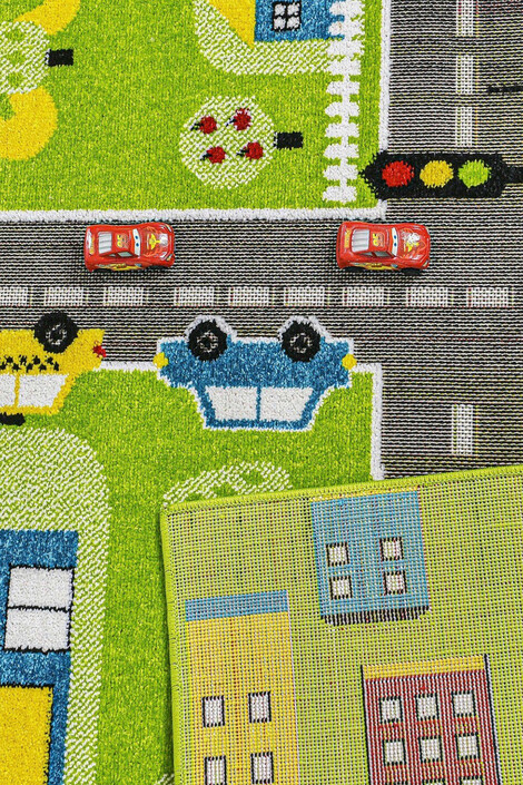 Anaokulu Kreş Oyun Halısı 3 Boyutlu Dokuma Yeşil Trafik - Thumbnail