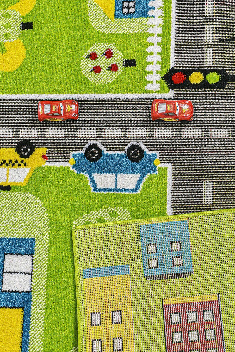 Anaokulu Kreş Oyun Halısı 3 Boyutlu Dokuma Yeşil Trafik