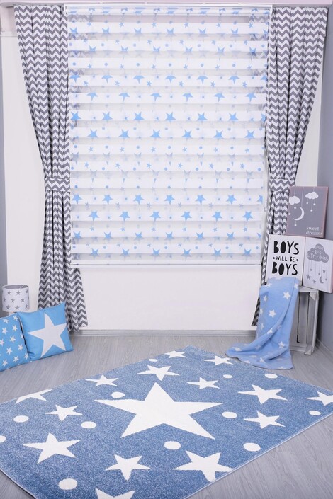 Mavi Yıldızlı Dokuma Çocuk Bebek Odası Halısı - Thumbnail