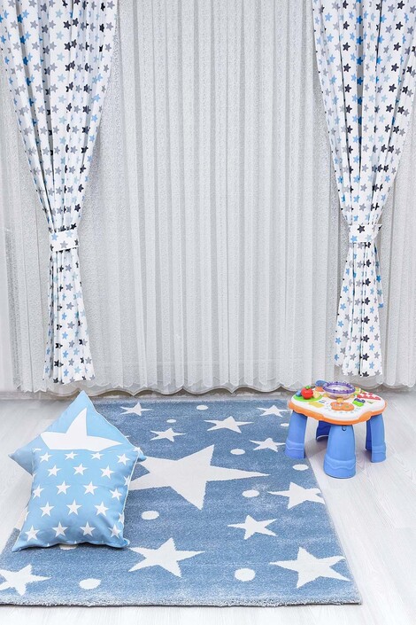 Mavi Yıldızlı Dokuma Çocuk Bebek Odası Halısı - Thumbnail