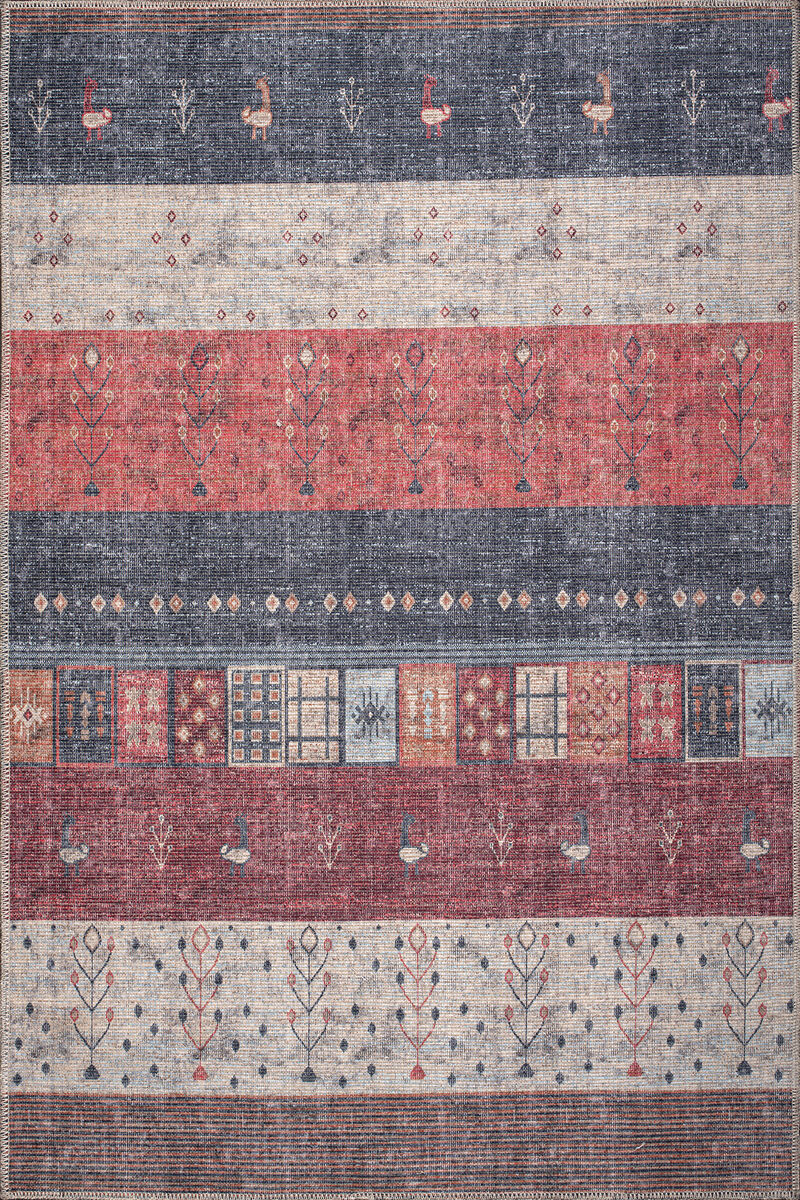 Rugium Pera Etnik Desenli Yıkanabilir Halı Pamuk Taban Dokuma Kilim 2305