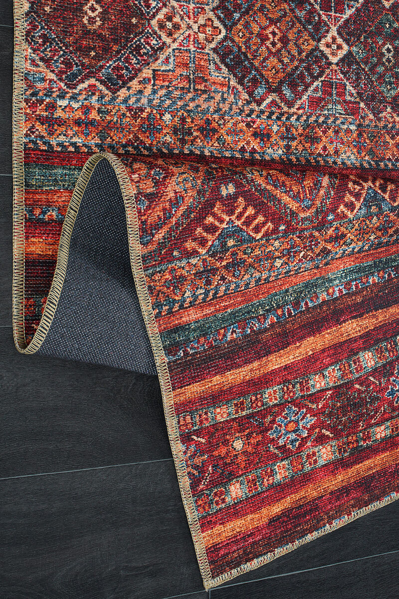 Rugium Pera Etnik Desenli Yıkanabilir Halı Pamuk Taban Dokuma Kilim 2322