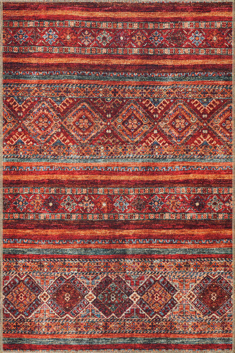 Rugium Pera Etnik Desenli Yıkanabilir Halı Pamuk Taban Dokuma Kilim 2322