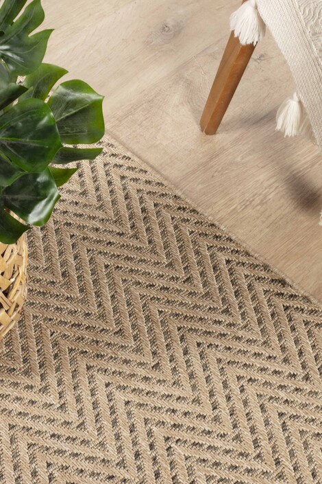 Konfor Halı - Sisaluna 4441 Bej Jüt Tabanlı Modern Dokuma Kilim Sisal Hasır Halı