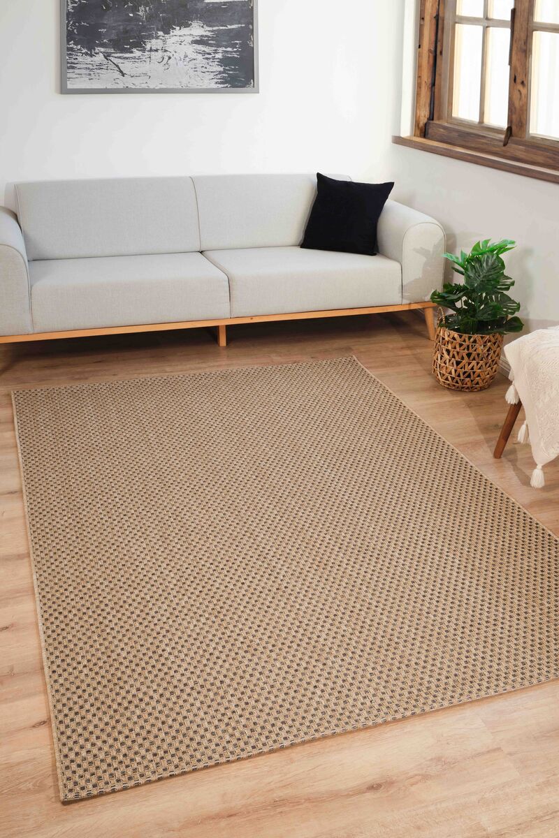 Sisaluna 4442 Bej Jüt Tabanlı Modern Dokuma Kilim Sisal Hasır Halı